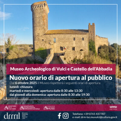 Nuovo orario di apertura al pubblico – Museo Archeologico di Vulci e Castello dell’Abbadia