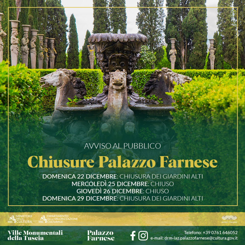 Avviso di chiusura Palazzo Farnese – dicembre 2024