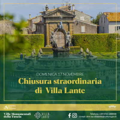 Chisura straordinaria di Villa Lante – domenica 17 novembre 2024