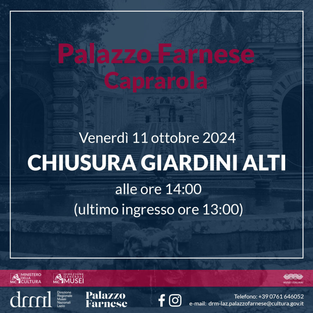 Chiusura anticipata dei Giardini alti di Palazzo Farnese – venerdì 11 ottobre 2024