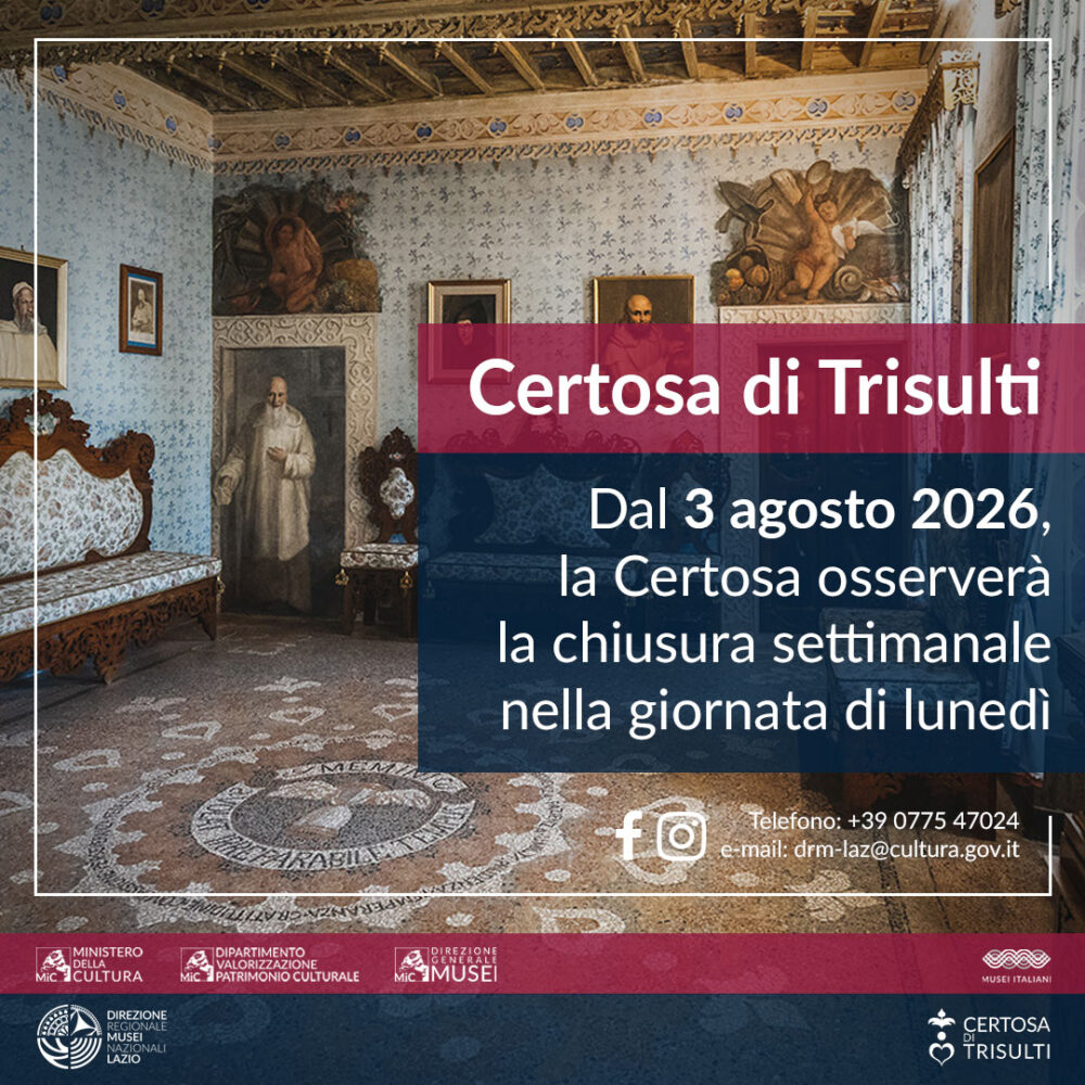 Certosa di Trisulti – Introduzione della chiusura settimanale al pubblico