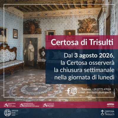 Certosa di Trisulti – Introduzione della chiusura settimanale al pubblico