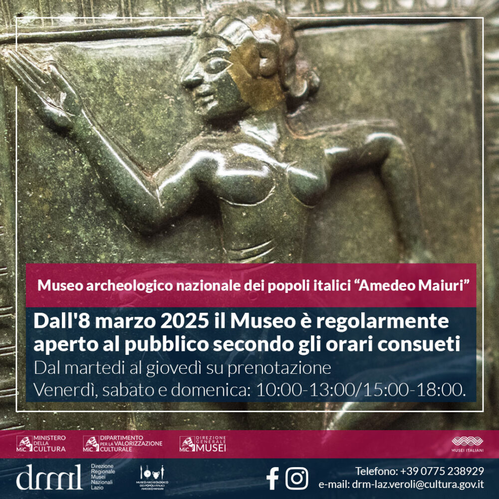 8 marzo 2025 Riapre Il Museo archeologico nazionale dei popoli italici “Amedeo Maiuri”